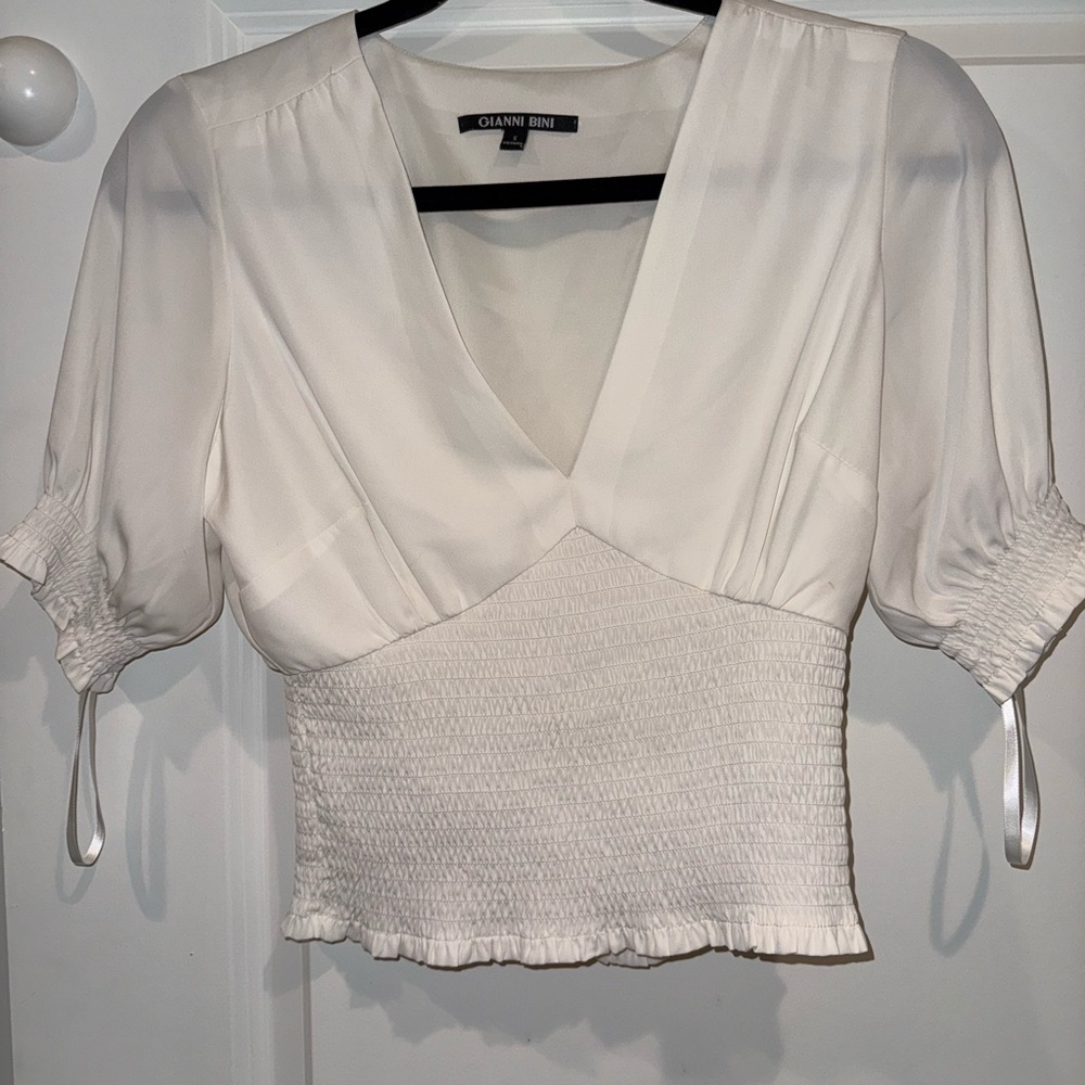 Gianni Bini Cream Smocked Blouse
